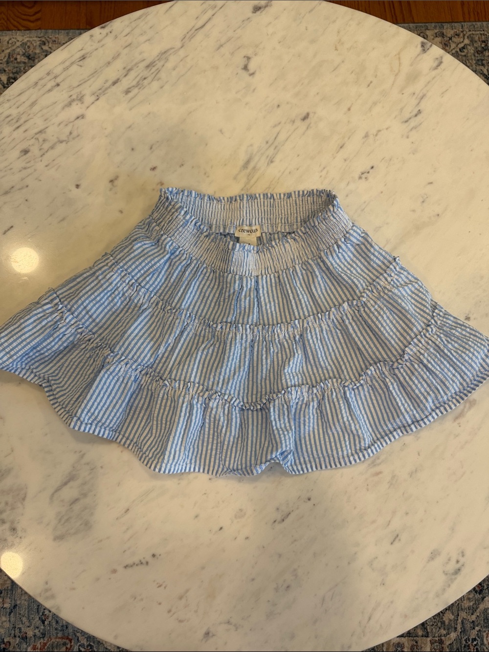 Crewcuts seersucker Blue & White Striped Tiered Skirt